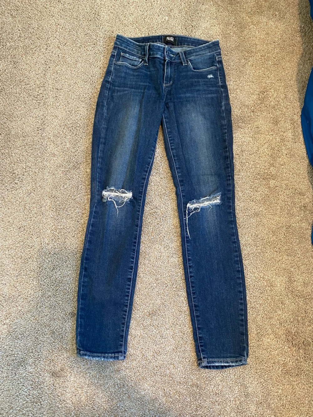 PAIGE Dark Blue Distressed verdugo Skinny Jeans - Women